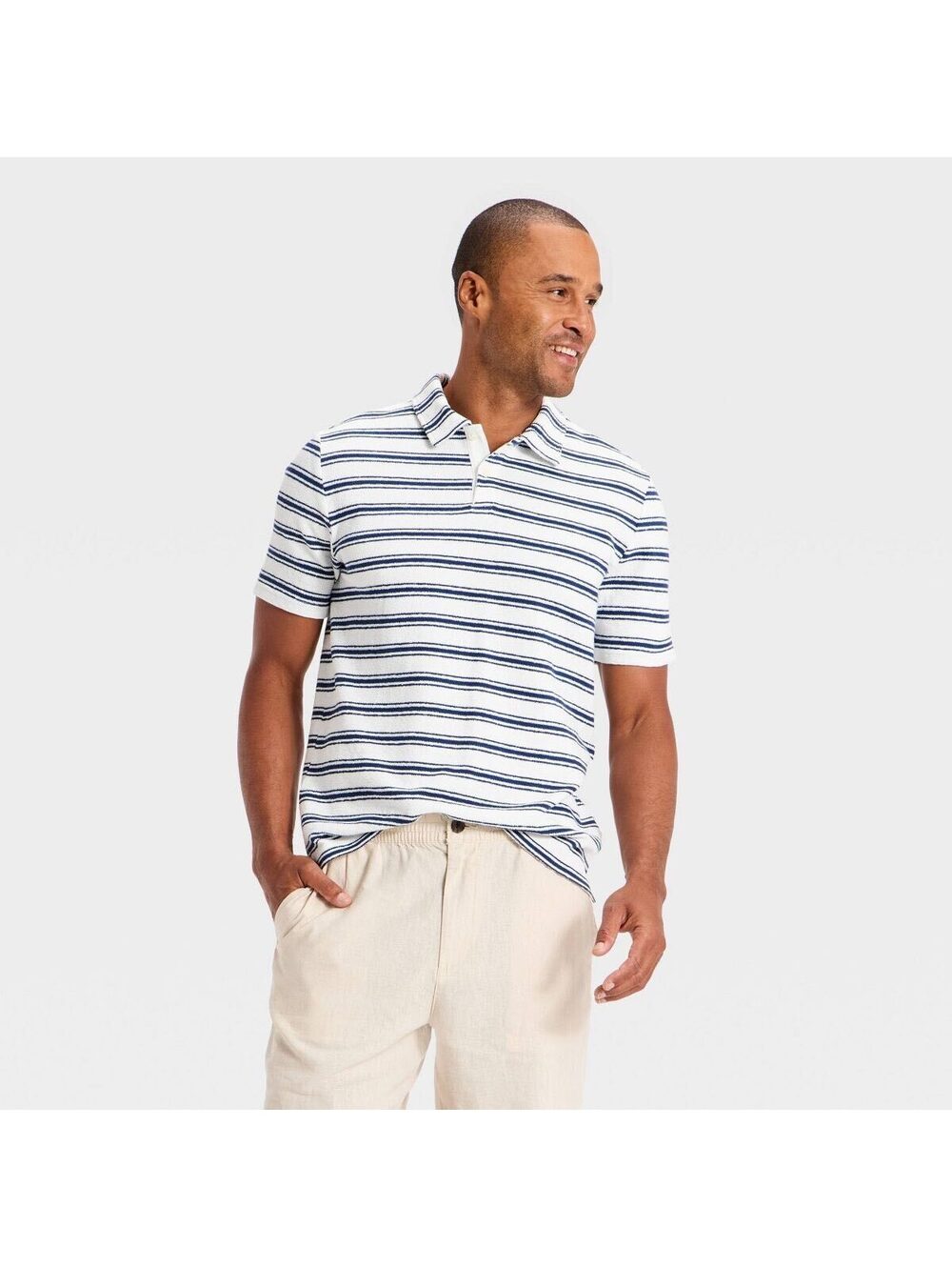 NWT Men's Short Sleeve Terry Coth Polo Shirt Goodfellow & Co™ Blue & white